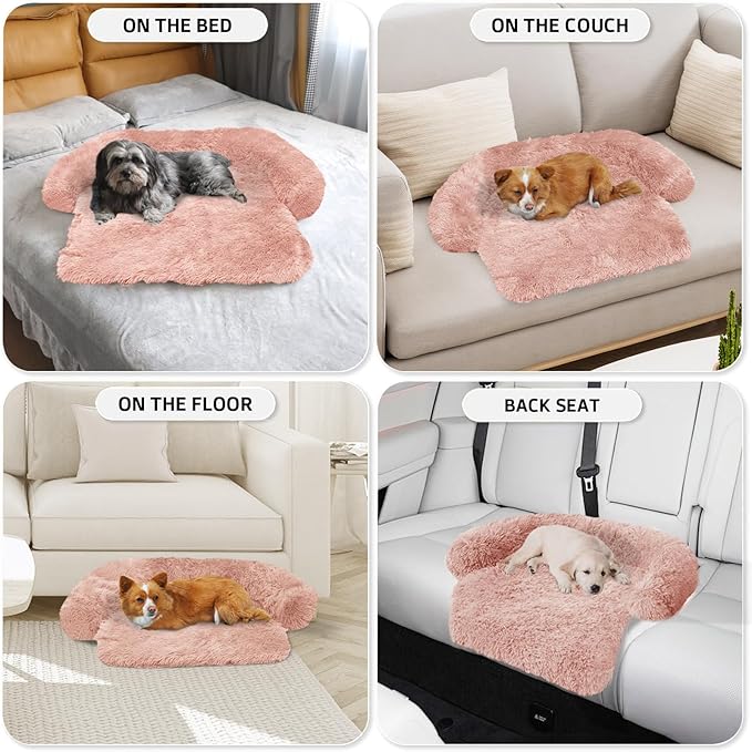 GGIB Calming Dog Bed Fluffy Plush Dog Mat for Furniture Protector with Removable Washable Cover for Large Medium Small Dogs and Cats (XS (31"x23.5"x5"), Pink)-PurrikoPets
