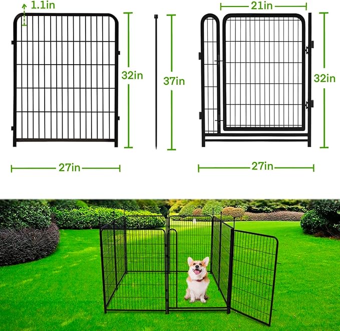 Garden Fencing 32 inch High, 12 Panels Total 26.6 Ft(L) Dog Fence Outdoor for Yard, Gate 21 Inches Wide with Low Sills. Fencing for Garden beds, Animal Barrier Fences, Rabbit Fence-PurrikoPets