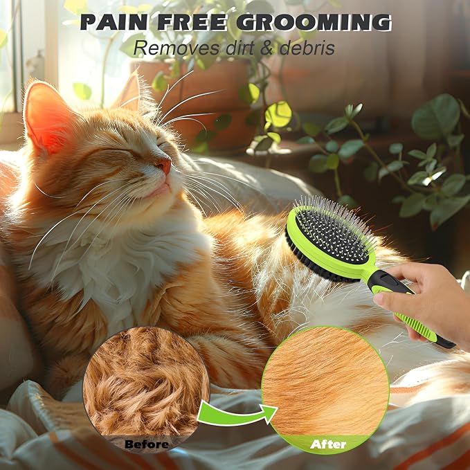 2PCS Pet Grooming Tools - Double-Sided Brush for Shedding and Bathing, Suitable for Short/Long Haired Dogs Cats and Horses, Deshedding Dog Brush, Mane & Tail Combs for Horses - Pet Supplies (Green)-PurrikoPets