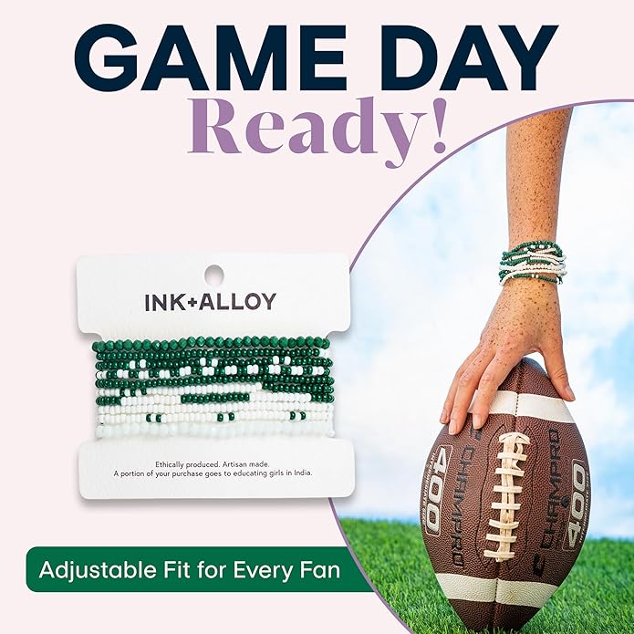 INK + ALLOY Game Day Bracelet Stacks, Beaded Bracelets for Football Gameday Outfits, Handmade Jewelry for College Students, Teachers, Football Moms, Set of 10