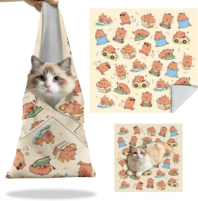 27.6"Cat Grooming Wrap, Self Adhesive Cat Wrap for Cutting Nails, Anti-Escape Calming Cat Swaddle Wrap for Medicine Ear Cleaning, Anti-Scratch Cats Burrito Restraint Blanket, Multifunctional Pet Tool-PurrikoPets