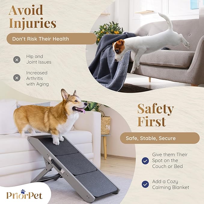Dog Steps for Bed & Couch 2-in-1 Dog Stairs/Ramp - Height Adjustable Dog Ramp for Couch 7” - 20” - Pet Stairs, Dog Stairs for Small Dogs - Easy to Move Pet Steps with Landing Platform, Gray-PurrikoPets