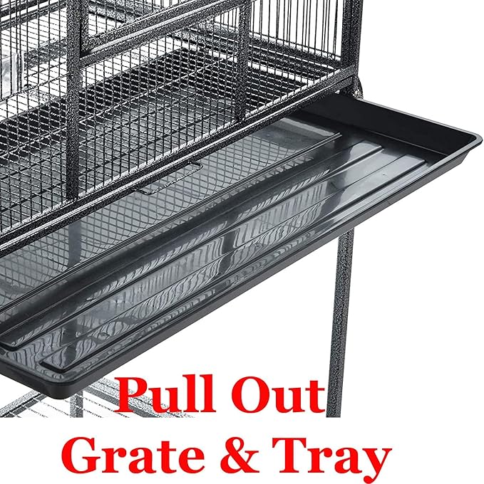 64" Extra Large Double Flight Bird Wrought Iron Double Cage Slide Out Center Divider Side Nesting Box Door Parrot Cage Cockatiel Conure with Removable Rolling Stand Storage Shelf-PurrikoPets