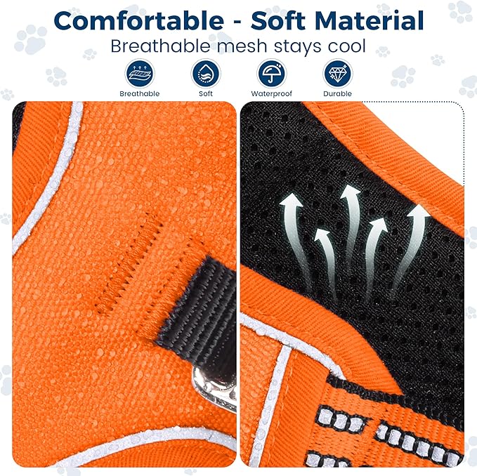 Funfox Dog Harness No Pull, Adjustable Pet Vest Harness, Super Soft Material with Vertical Handle Easy Control, Reflective Night Walking, 2 Leash Clips for Medium Sized Dogs, Orange, M-PurrikoPets