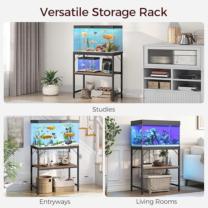 20 Gallon Fish Tank Stand, Aquarium Stand with 2-Tier Storage Shelves, Heavy Duty Breeder Turtle Terrarium Stand Rack for Home Office, 24.0" L x 11.8" W x 24.4" H, Rustic Brown FTHR2001-PurrikoPets
