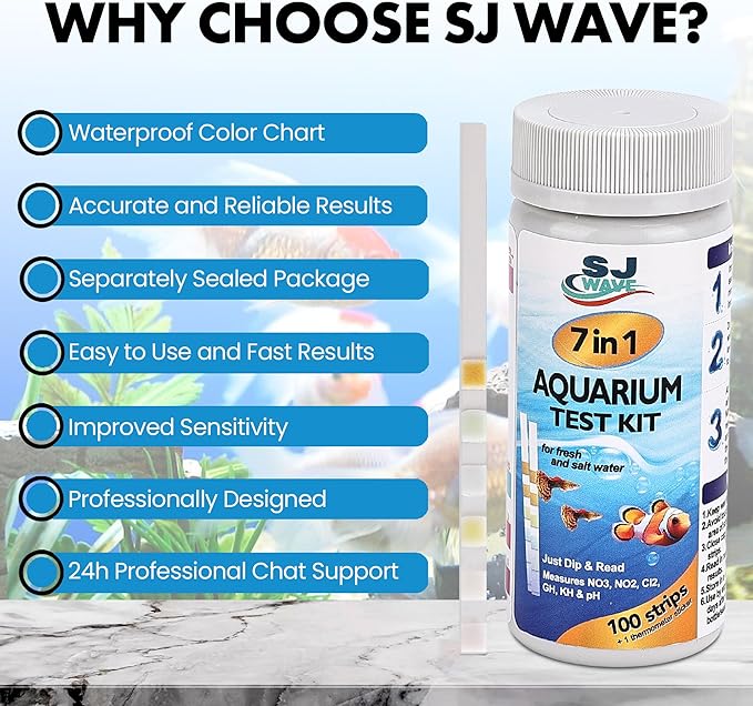 7 in 1 - Aquarium Test Strips | 100 Fast & Accurate Strips | Fish Tank Aquariums Water Test Kit & ebook | Aquarium Thermometer | Fish Tank Water Testing Kit for Fresh & Saltwater | Versatile Usage-PurrikoPets