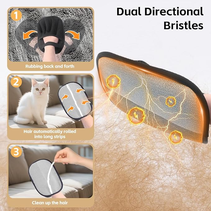 2PCS Pet Hair Removal Glove for Cats & Dogs Five-Finger Electrostatic Magic Brush Pet Hair Remover Glove for Clothing, Couch, Carpet, Furniture, Car Seat-PurrikoPets