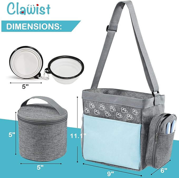 Dog Travel Bag with Treat Pouch, Airline Approved Dog Bags for Traveling, 2 Dog Food Travel Container, 2 Travel Bowls, Weekend Dog Travel Bag for Supplies, Dog Travel Kit Accessories-PurrikoPets