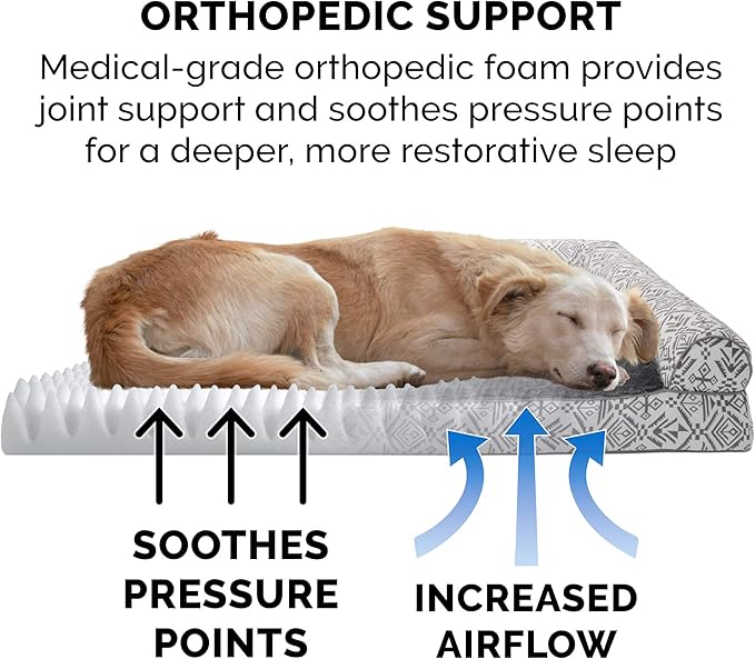 Furhaven Orthopedic Dog Bed for Large Dogs w/ Removable Bolsters & Washable Cover, For Dogs Up to 95 lbs - Plush & Southwest Kilim Woven Decor Sofa - Boulder Gray, Jumbo/XL-PurrikoPets