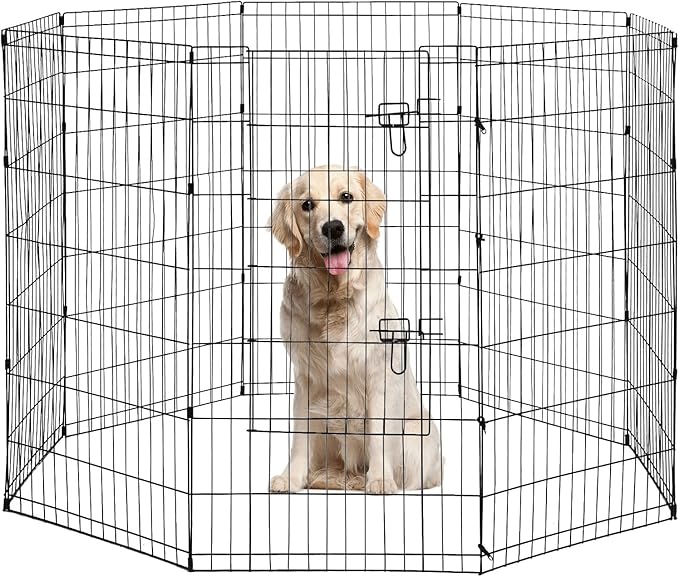 8-Panel Tall Dog Playpen Crate Fence Pet Kennel Play Pen Exercise Cage, 42-Inch, Black-PurrikoPets