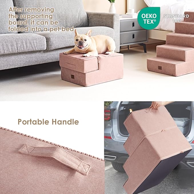 EHEYCIGA Dog Stairs for Small Dogs 13.5" H, 3-Step Dog Steps for Couch Sofa and Chair, Pet Steps for Medium Cats, Non-Slip Balanced Pet Ramp Indoor, Pink-PurrikoPets