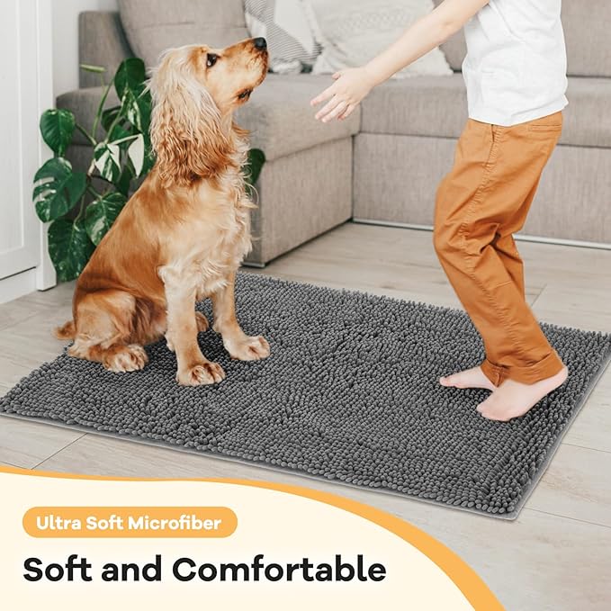 Absorbent Dog Door Mat for Muddy Paws, 48" x 30" Chenille Indoor Mats for Entryway, Trap Dirt Front Door Mat Indoor Entrance Washable Non Slip Soft-PurrikoPets