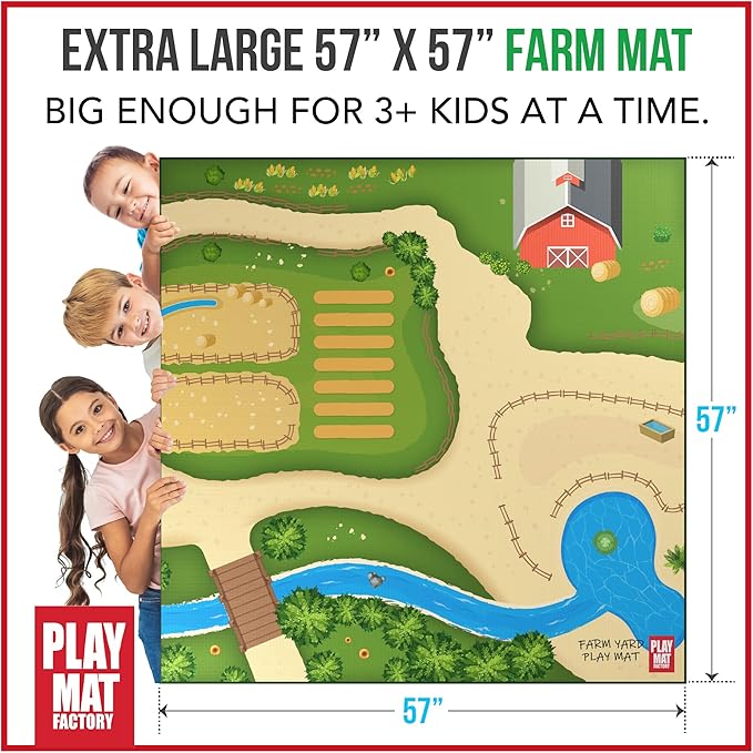 Farm Play Mat for Farm Toys | Foldable Solution |Large Size 57” x 57” | Farm Animals | Tractor Play| Activity Mat | by Play Mat Factory-PurrikoPets