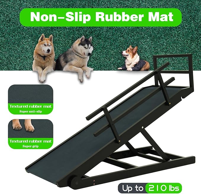 Dog Ramp for Bed, Dog Stairs for Small and Large Dogs, Portable Dog Steps for Bed, Couch, Car, Adjustable Folding Pet Ramp, Upgrade Rubber Pet Steps, Supports up to 210 lbs (Medium-Brown)-PurrikoPets