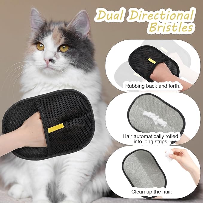 2Pcs Pet Hair Removal Gloves, Reusable Pet Cat Dog Hair Removal Grooming Gloves, Electrostatic Cat Grooming Glovee for Hairs Removals, for Couch, Furniture, Carpet, Car Seat-PurrikoPets