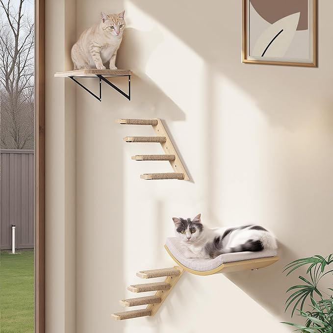 2PCS Cat Wall Shelves with Scratching Mat, 16.6x9.7 Inch Large Cat Wall Hammock Cats Furniture Shelf Window Perch Wall Mounted Beds for Household Pets Sleeping, Playing, Climbing-PurrikoPets