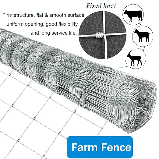 Farm Fence, 4ft x 164ft Galvanized Wire Fencing, Cattle Fence, Deer Fence, Heavy Zinc Coating Farm Fence Used to Hog Goat Fencing for Yard Garden and Field-PurrikoPets