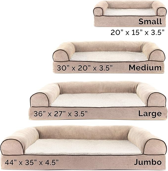 FurHaven Soft, Orthopedic Foam Sofa Dog Bed with Washable & Removable Cover - Sherpa/Chenille - Cream, Dogs Up to 35 lbs - Medium-PurrikoPets