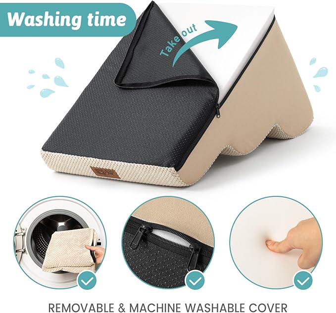 Dog Stairs for Small Dogs 11.8" H, Pet Step with Leakproof Cover, High Density Foam Cat Ramp for Chair or Sofa, Lightweight, Durable, Comfort, 15.7x19.7x11.8 inch, 2 Tiers, Beige-PurrikoPets