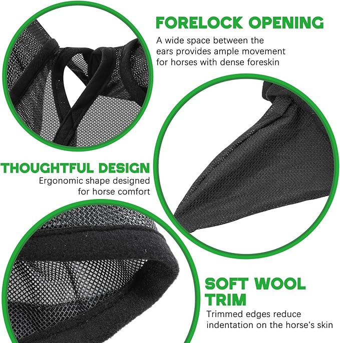 2 Pcs Horse Fly Mask with Ears Adjustable UV Protection Horse Fly Mask Accessories Large Eye Space with Ears for Horses Summer, Black and Gray, L-PurrikoPets