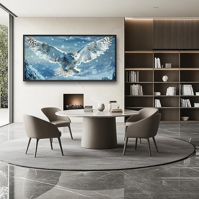 Framed Large Snowy Owl Wall Art for Living Room, Oversized Snowy Mountain Wall Decor Landscape Canvas Painting Modern Artwork Home Decoration for Living Room Bedroom Office 60"x30"-PurrikoPets