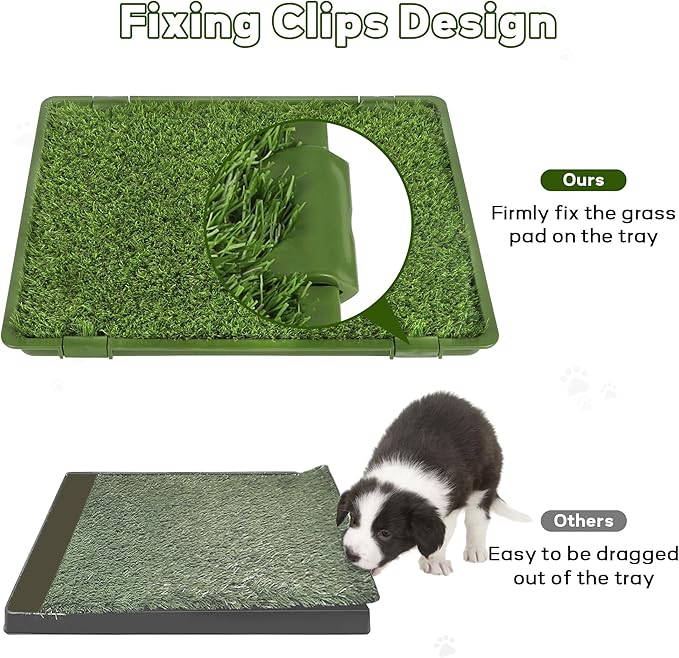 Dog Grass Pad with Tray: 3 Pack Grass Pee Pads for Dogs Potty for Puppy Training, Artificial Turf for Dogs with Collection Tray for Indoor /Outdoor /Patio /Balcony, 22"x18" Green-PurrikoPets