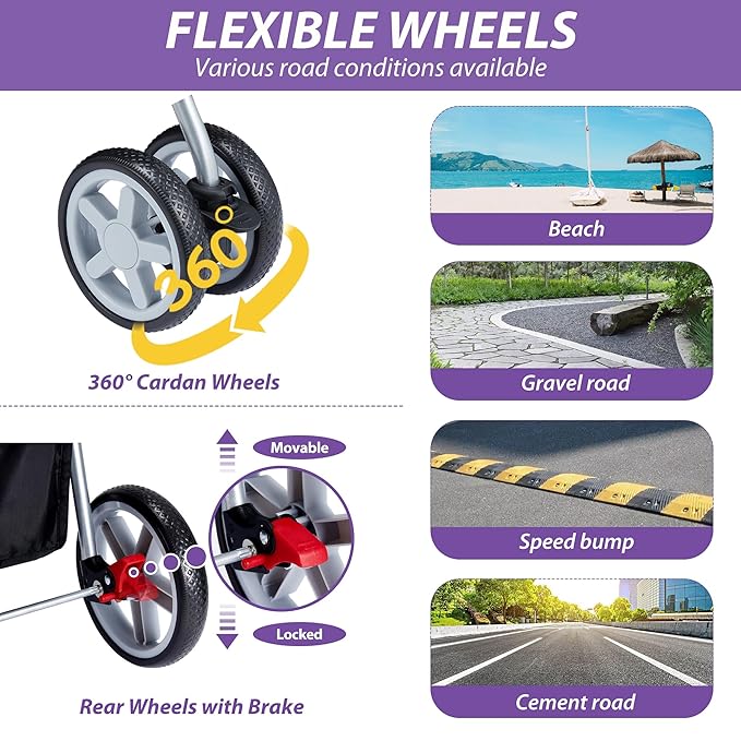 4 Wheels Pet Stroller for Small Medium Dogs Cats 10-33 lbs, Foldable Dog and Cat Stroller with Cup Holder & Storage Basket & Breathable Mesh, Pet Strolling Cart for All-Season, Purple-PurrikoPets