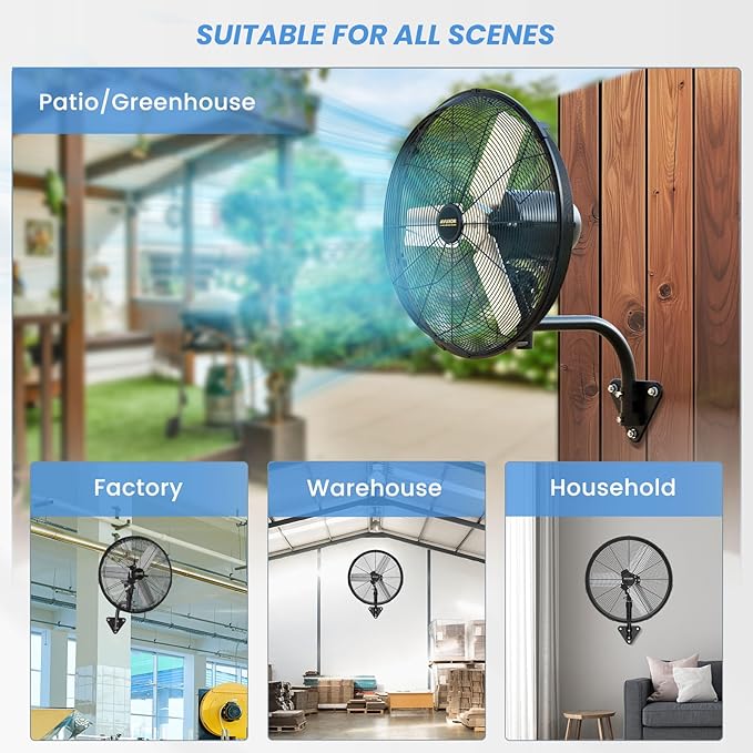 20'' Outdoor Wall Mount Fan, 4 Speed Oscillating Wall Fan with All Sealed Brushless DC Motor, Heavy Duty Industrial Fans, Waterproof Fans for Patios, House, Garage, Commercial, Warehouse, Factory-PurrikoPets