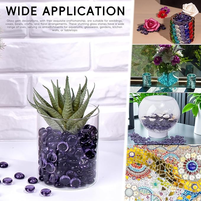 1 LB Purple Glass Marbles, Mini Flat Glass Beads~150 PCS for Vase Fillers, Floral Bottom Mancala Gems Pebbles Fish Tank Rocks for Table Aquarium,Home Decor Art Craft Supplies(0.5"~0.7")-PurrikoPets
