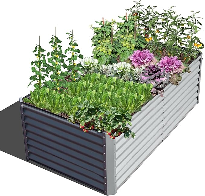 Domi Raised Garden Beds Outdoor, 6x3x2ft Thickening Tall Metal Rectangular Deep Root Box Planter for Vegetables, Flowers, Herbs, and Succulents 2" Deep w/ 256 Gallon Capacity - Silvery-PurrikoPets
