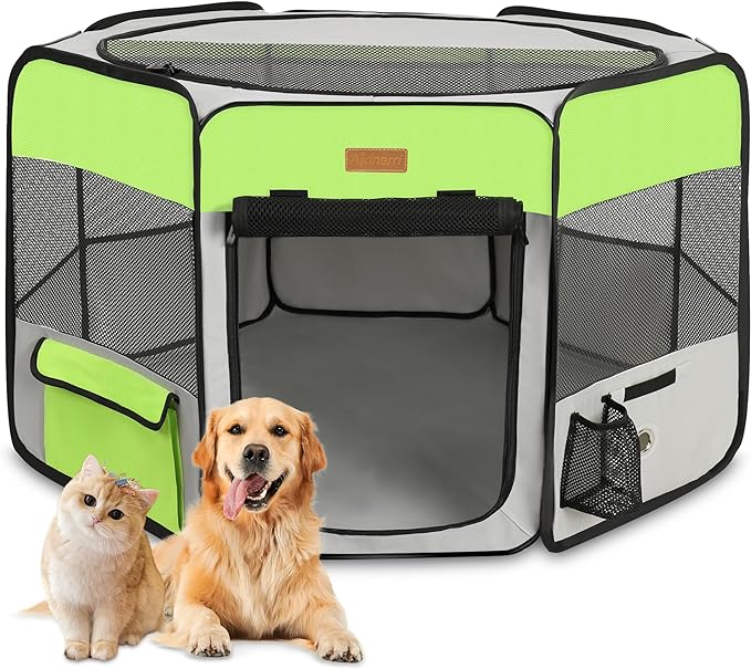 Dog Playpen, Portable Pet Play Pen for Cat, Puppies, Rabbits, Chickens, Foldable Large-Capacity Pet Tent for Indoor/Outdoor Travel Camping Green-PurrikoPets