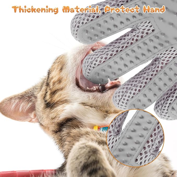 2 in 1 Pet Grooming Glove for Cats & Dogs, Efficient Deshedding Brush Pet Long Short Fur Removal Glove, Gentle Massaging Puppy Kitten Bathing Grooming Brush Tool, Easy Clean Floating Hair Mitt-PurrikoPets