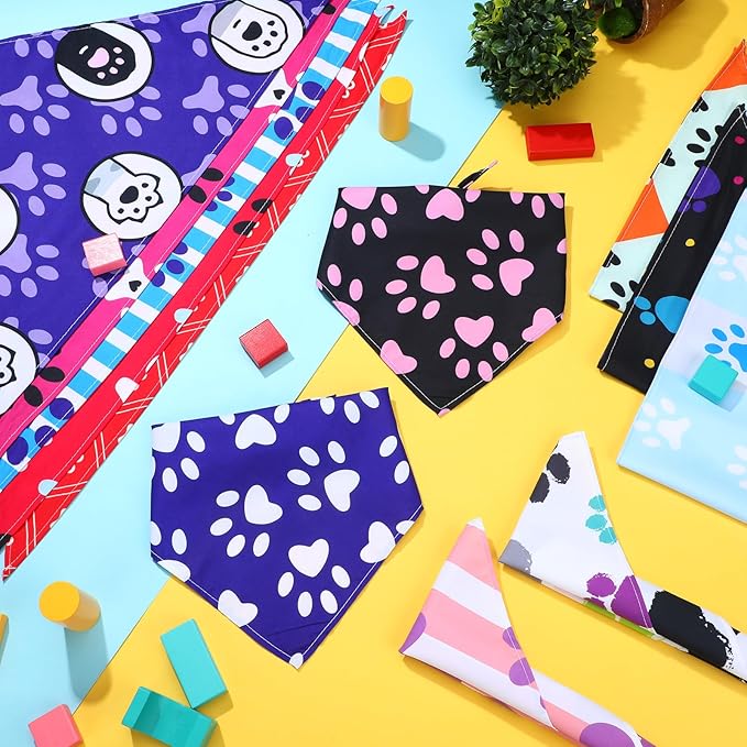 100 Pcs Paw Dog Bandanas Bulk Pet Bibs Colorful Triangle Scarf Paw Pattern Pet Bandanas for Medium Large Dogs Holiday Summer Birthday Costume Decor-PurrikoPets