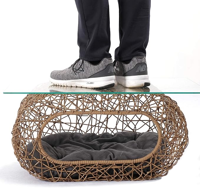 Fun Stackable Cat Condo for Indoor Cats - Interactive Play Faux Rattan Cat House for Indoor Cats Kitty, Pet Friendly Top/Side House Entry, Cat Bed Enclosed-PurrikoPets