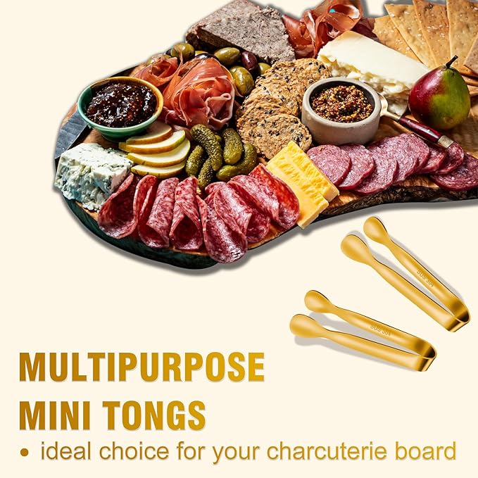 12 PCS Small Serving Tongs, 4.3" Mini Gold Tongs, Gold Kitchen Tongs for Serving Food, Coffee Bar, Tea Party, Desserts Party and Ice Bucket-PurrikoPets