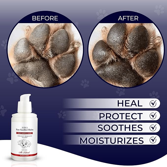 Dog Paw Pad Balm - 3-in-1 Lick Safe Soother & Moisturizer& Lotion for Dog Paws Nose, Elbow, Snout - Natural, Quick-Drying, Non-Sticky - All-Weather Cat Paw Balm Cream- 3.5 Oz/100Gram-PurrikoPets