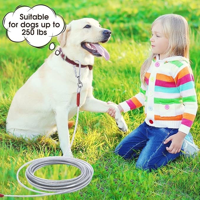 Dog Tie Out Cable for Dogs Outside Up to 125/250lbs,10/20/30/50FT Long Dog Leashe&Chains,Small-Large Dogs Runner Cable for Yard,Heavy Duty Lead Line for Outdoor,Camping,Yard(250lbs 30FT, Silver)-PurrikoPets