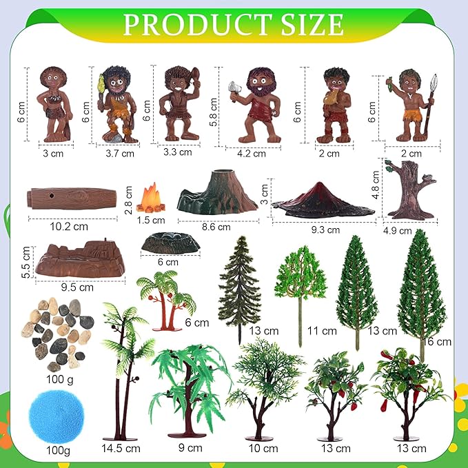 27 Pcs Primitive Man Figurines Kit, Include Diorama Supplies Mini People Figures Mixed Model Trees Stone Sand for Diorama Box Educational School Project Gift-PurrikoPets