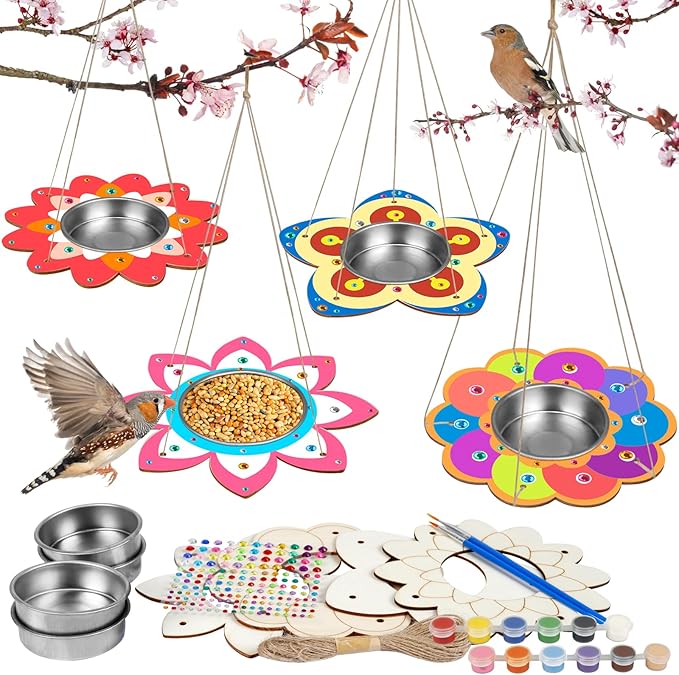 Fennoral 4 Pack Bird Feeder Kits for Kids Make Your Own Bird Feeders Wooden Art and Craft for Girls Boys Ornaments DIY to Paint Bird Feeders Craft for Spring Garden Outdoor Summer Activities Project-PurrikoPets
