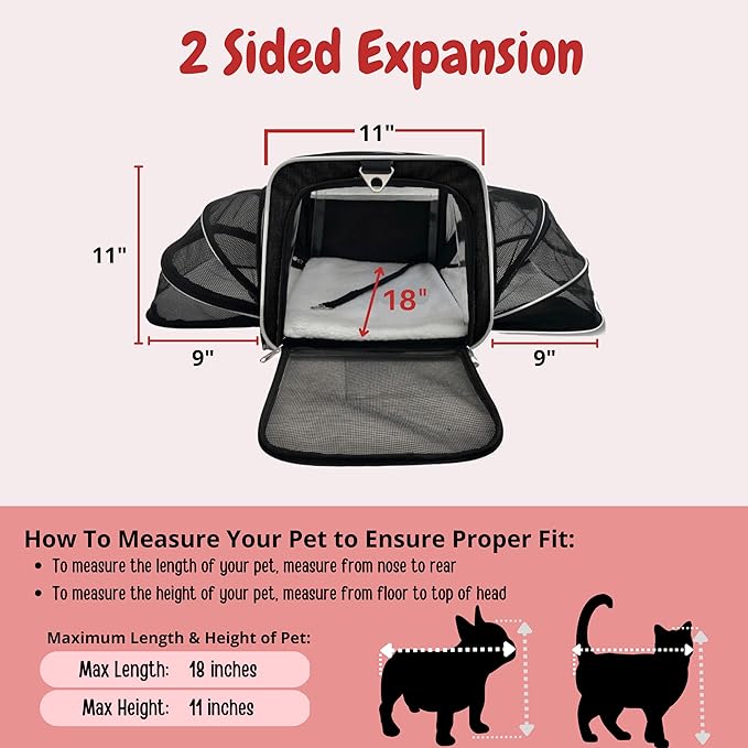 Airline Approved Expandable Premium Pet Carrier on Wheels- Two Sided Rolling Carrier- Designed for Dogs & Cats- Extra Spacious Soft Lined Carrier! (Black) (RL-PET-CARRIER-WHEELS)-PurrikoPets