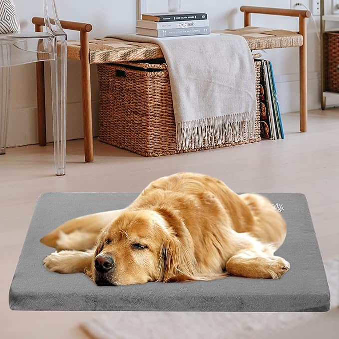 EMPSIGN Stylish Dog Bed Mat Dog Crate Pad Mattress Reversible (Cool & Warm), Water Proof Linings, Removable Machine Washable Cover, Firm Support Pet Crate Bed for Small to XX-Large Dogs, Grey-PurrikoPets
