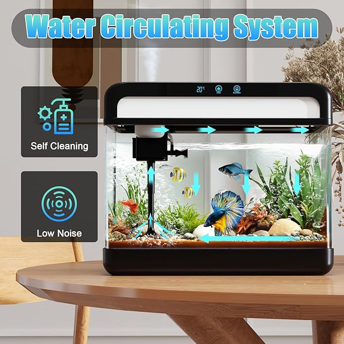 Fish Tank 3 Gallon Smart Aquarium Kits with Silent Water Pump,Self Cleaning System,7 Color Lights,Temperature Display, Aromatherapy, Advanced Filtration for Small Fish Kids Room Desktop Decor-PurrikoPets