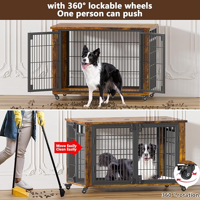 EasyCom 41" for Training Moveable XL Dog Crate, Large Dog Crate Furniture with Top-Access Teasing/Feeding Doors, Chew-Resistant Dog Kennel Indoor Furniture for Medium and Large Dogs-PurrikoPets