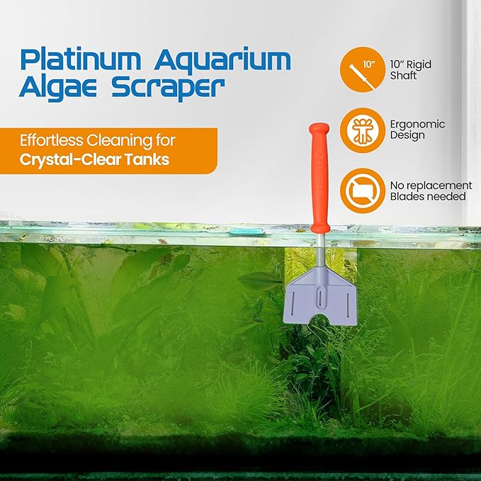 FL!PPER Flipper Platinum Aquarium Algae Scraper | Glass & Acrylic Tank Cleaner with Serrated Blade for Efficient Aquarium Maintenance (10” Rigid Shaft)-PurrikoPets