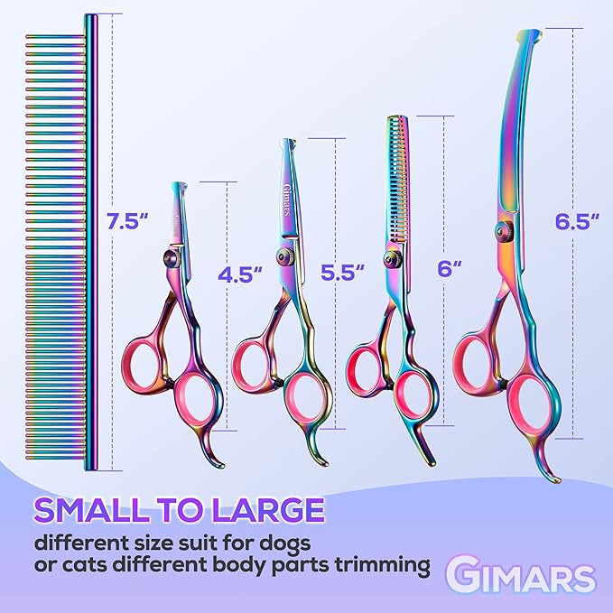 Gimars Professional 4CR Stainless Steel 6 in 1 Grooming Scissors for Dogs with Safety Round Tip, Heavy Duty Titanium Coated Pet Grooming Scissor for Dogs, Cats and Other Animals-PurrikoPets