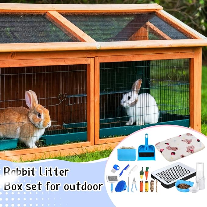 19 Pcs Rabbit Starter Kit Small Bunny Litter Box Rabbit Grooming Kit Water Bottle Bunny Toys Hay Feeder Bowl Blankets with Cleaning Set for Guinea Pig Accessories(Black,Cloud)-PurrikoPets
