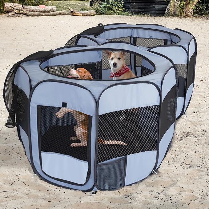 2-in-1 XLarge Pop Up Dog Playpen, Cat Puppy Pet Playpen, Indoor Outdoor Cats Enclosed, Cat Tent Crate Cage Kennel, Portable Playpen for Kitten and Small Animals(No Divider, Unified Space)-PurrikoPets