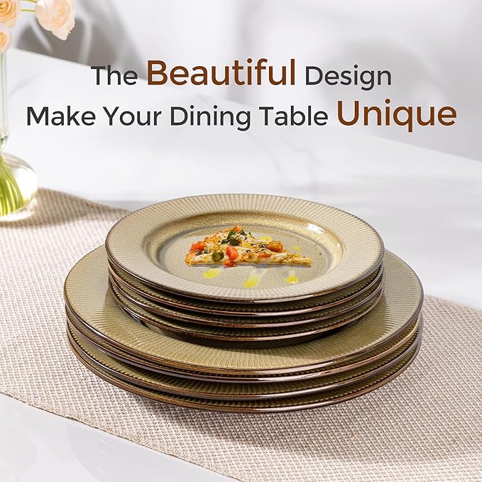GBHOME Ceramic Dinnerware Sets,12 pcs Embossed Elegant Stoneware Plates and Bowls Sets, Housewarming Wedding Gift | Dishwasher & Microwave Safe | Dishes Set Service for 4-PurrikoPets