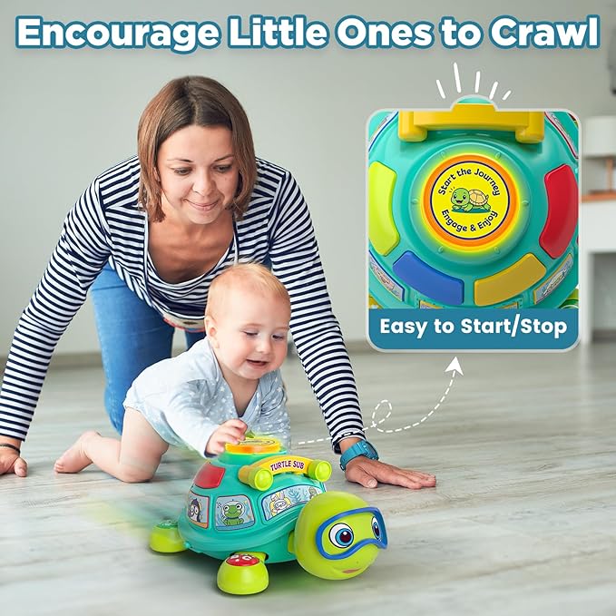 Educational Baby Toys 6-12 Month, Musical Crawling Turtle, Infant Toys for 6 7 8 9 10 Month Old Boy Girl, Christmas Bilingual Baby Gifts for 3-6-9-12 Months-PurrikoPets