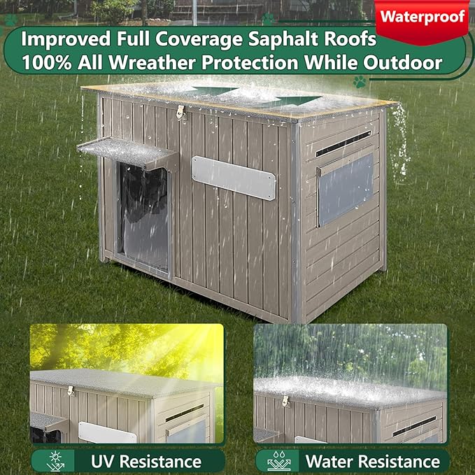 43.3" L Large Outdoor Dog House Weatherproof Doghouse for Medium to Large Dogs with Anti Bite Frames Wooden Dog Kennel with Window,8 Elevated Feet,Reinforced Bottom for Pet Up to 180 LBS-PurrikoPets